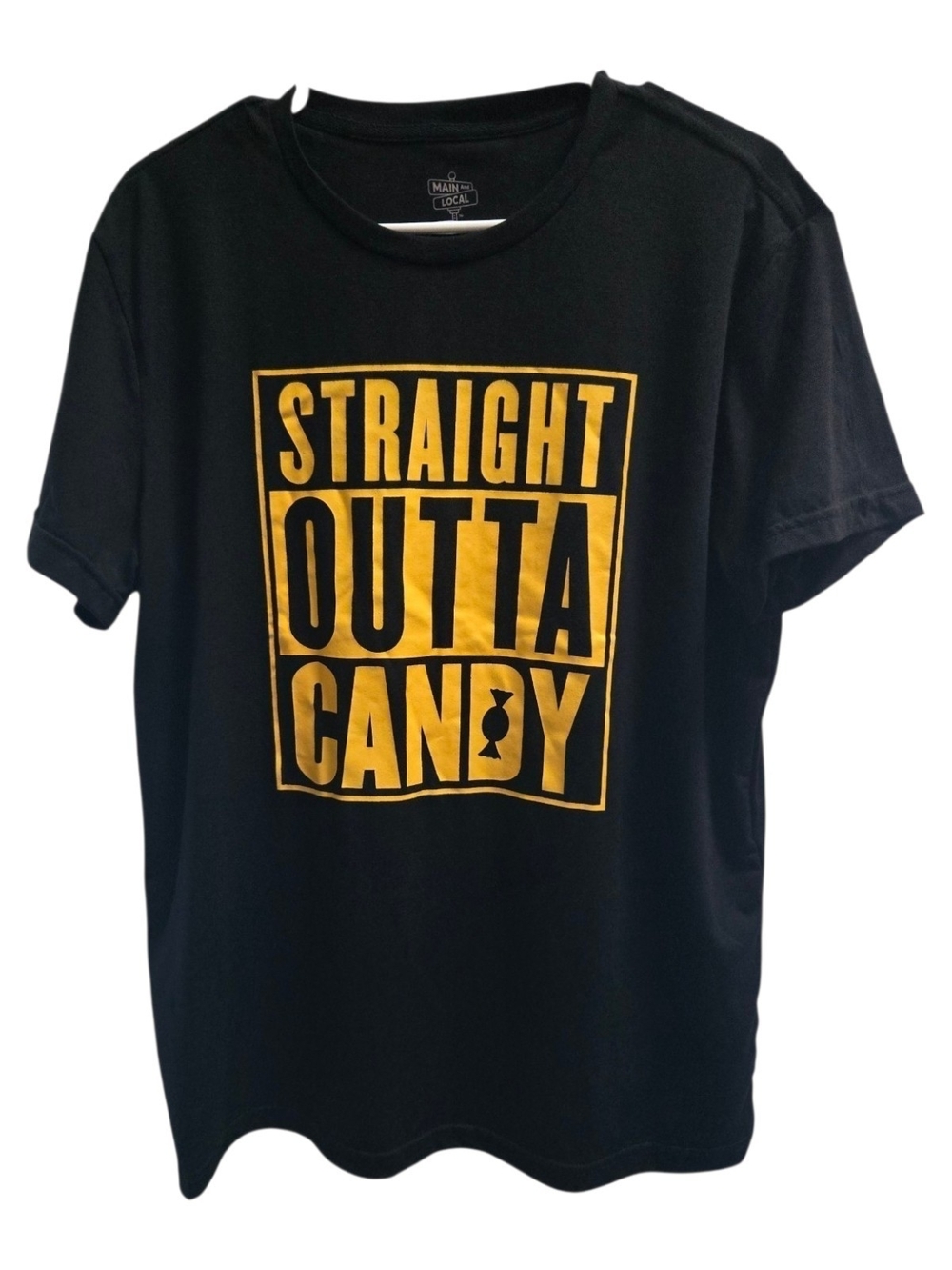 Men's Black Graphic Tee with Yellow 'Straight Outta Candy' Print
